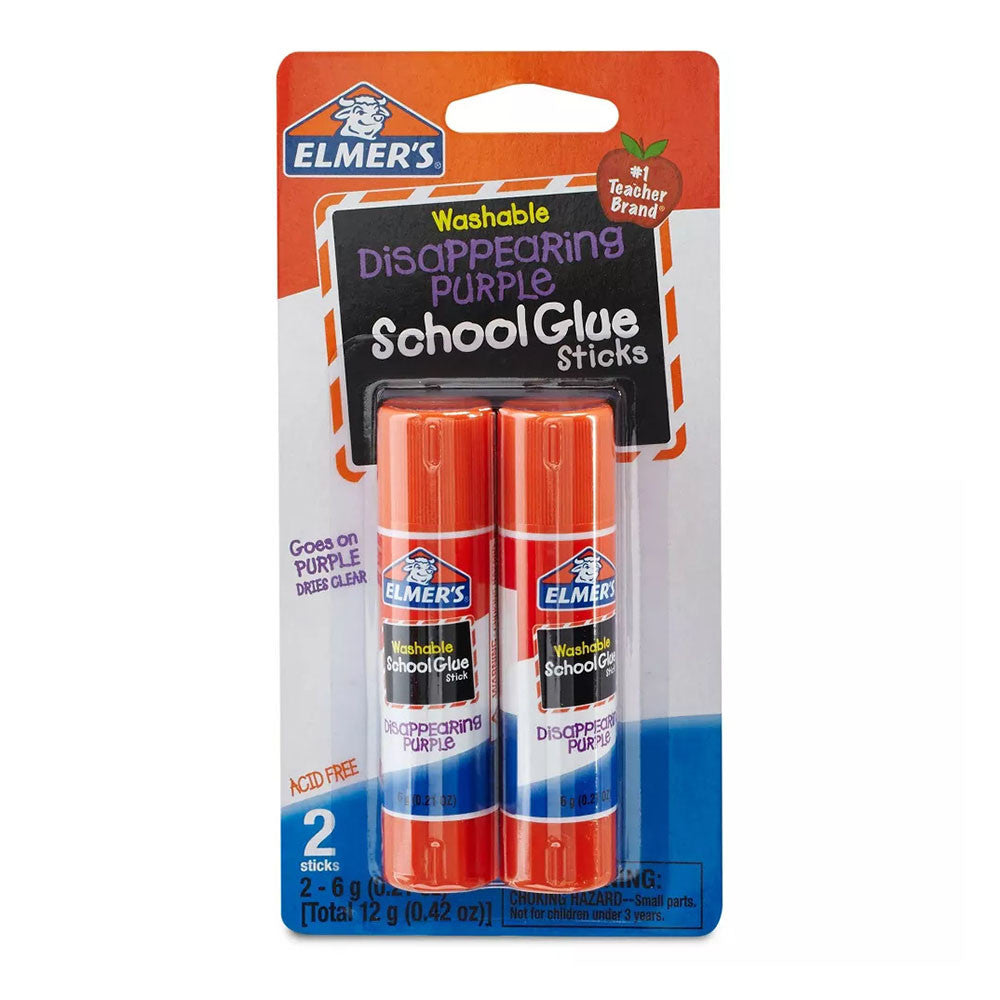 Elmers Washable Disappearing Purple School Glue Stick, 0.42 Oz, Pack of 2